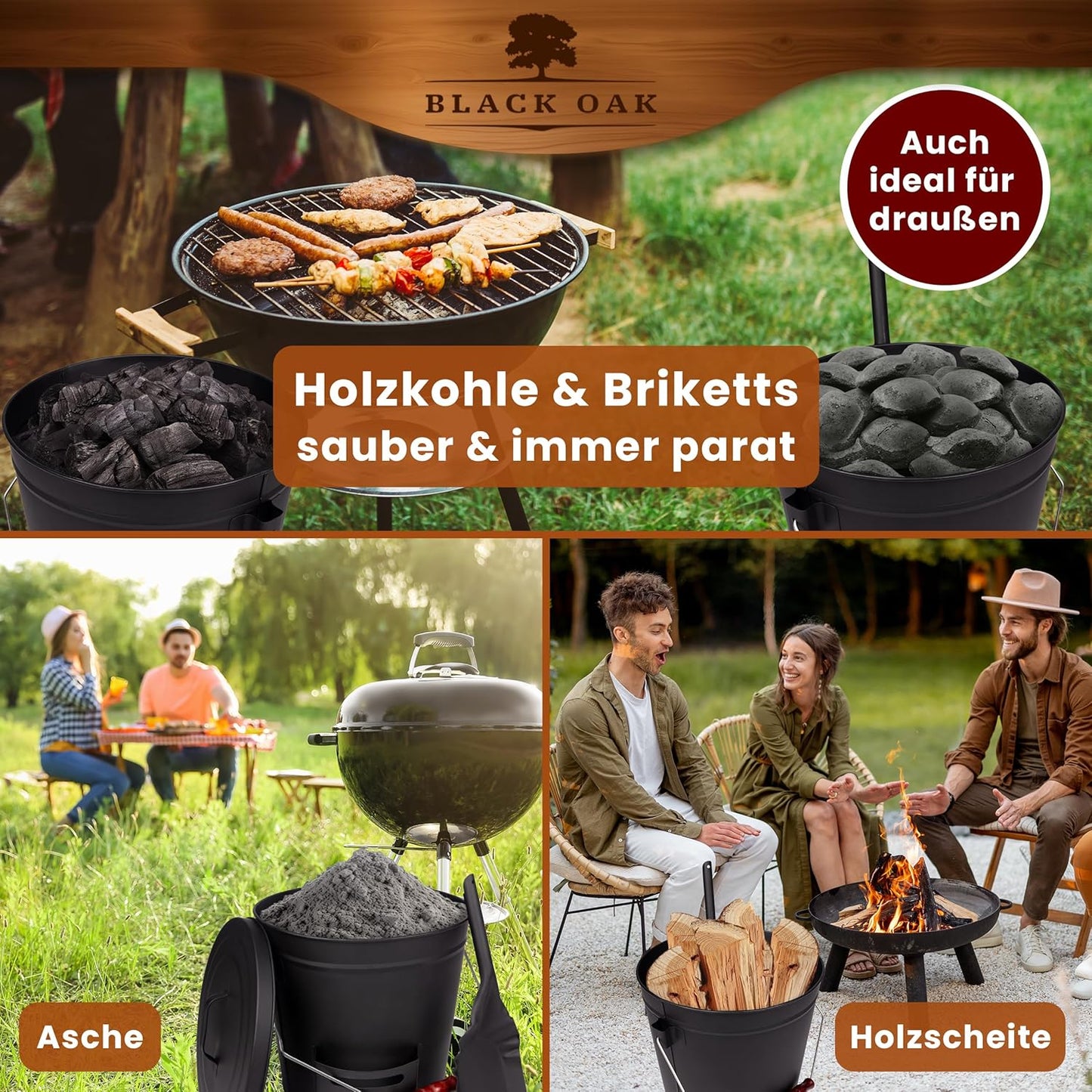Ascheeimer Stromboli 20L, Bügel silber + Besen