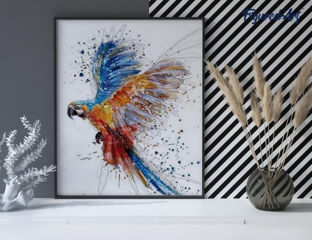 Malen Nach Zahlen Set Papagei, 40 x 50 cm, Papagei in vollem Flug 40x50cm Mit Keilrahmen (nicht gespannt)