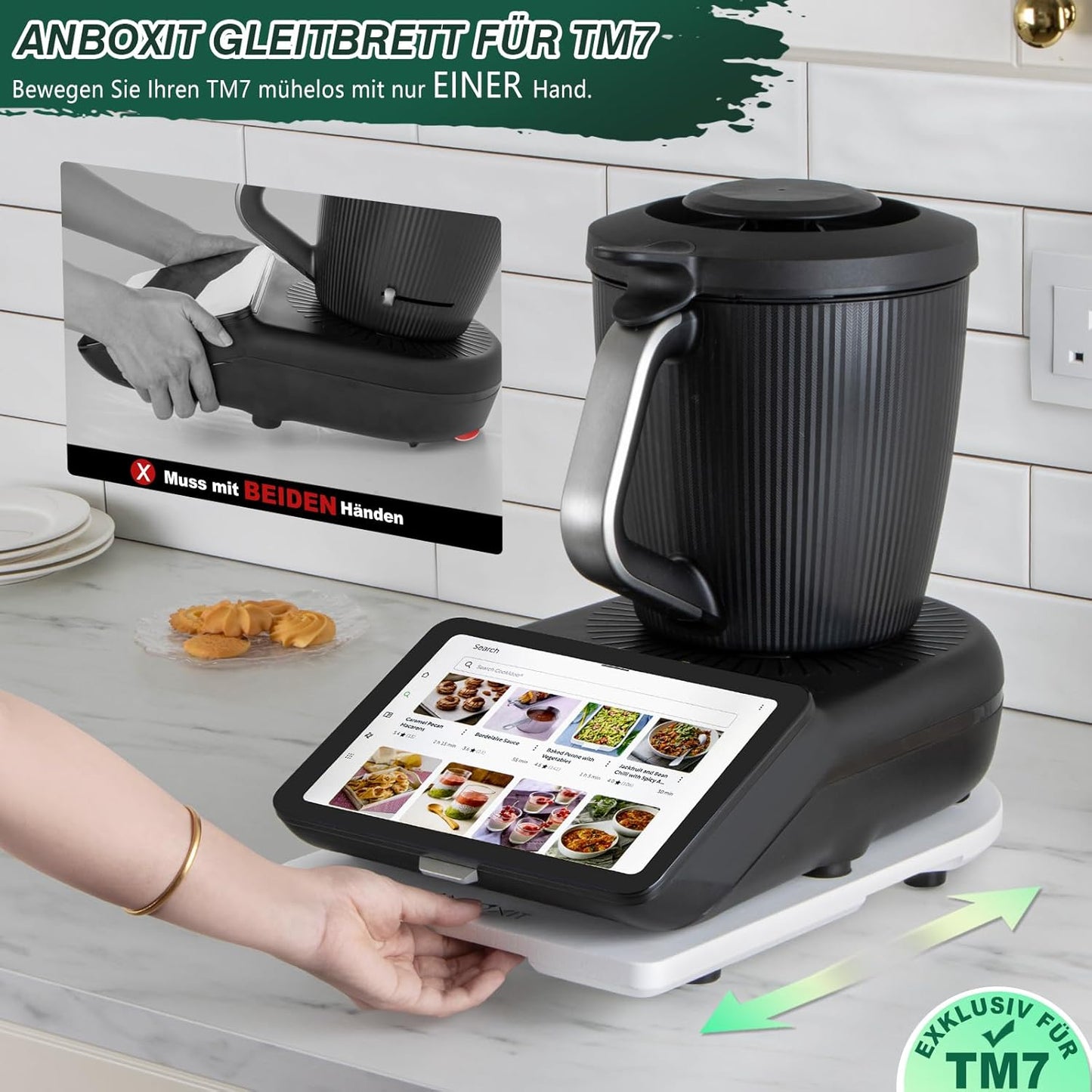 Gleitbrett für Thermomix mit Rollen, Weiß
