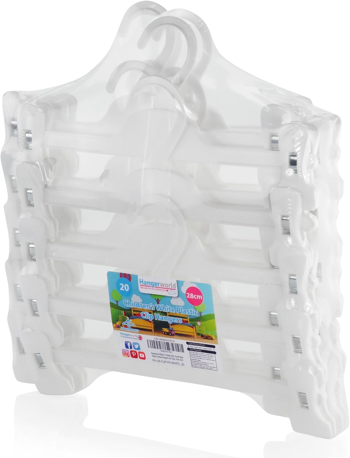 20er-Set Kleiderbügel mit Clips für Babykleidung, M Weiß