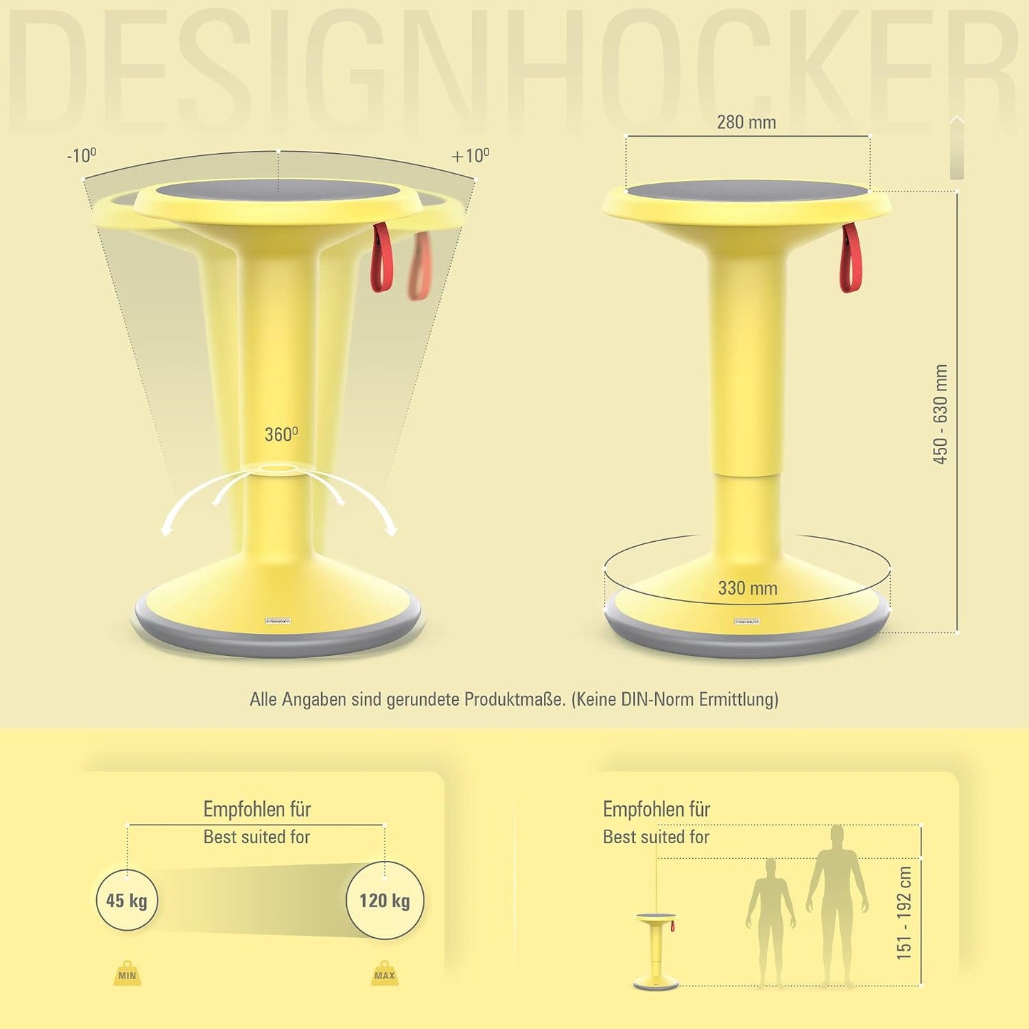 UPis1 ergonomischer Sitzhocker mit Schwingeffekt, UP Sitzhocker Zitronengelb