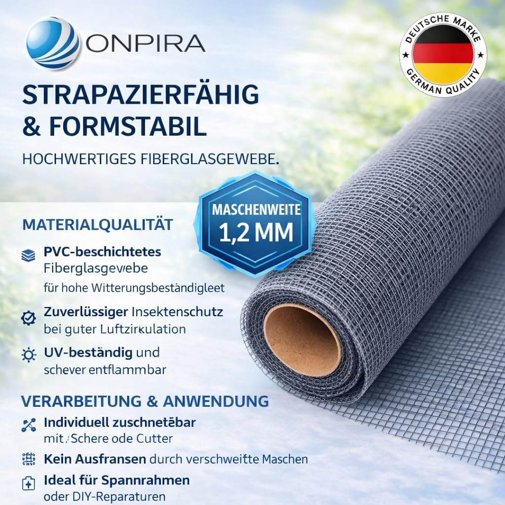 Fliegennetz Meterware für Fenster & Türen, Weiss 150cm x 10m
