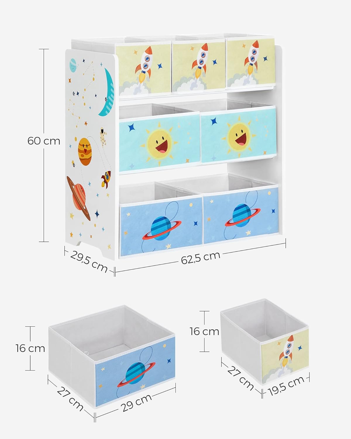 Kinder-Spielzeugregal mit Aufbewahrungsboxen (7 Stück), Weiss