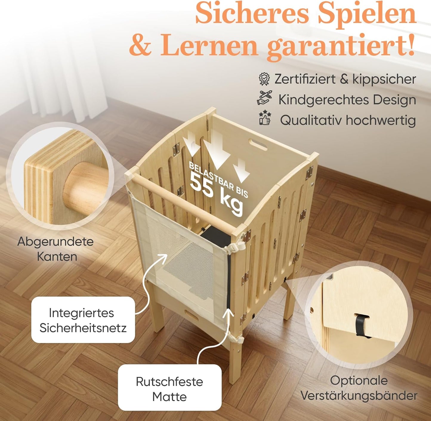 Faltbarer Lernturm ab 1 Jahr, Natural