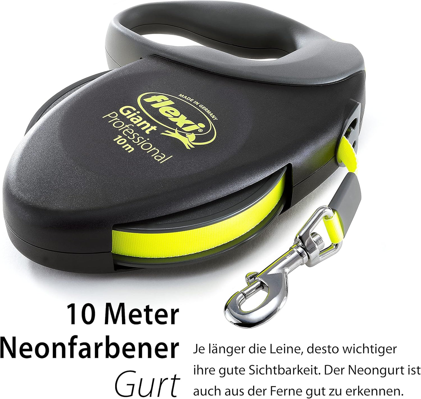 Roll-Leine für grosse Hunde, 10 m (bis 50 kg), schwarz/neongelb L 10 m Vereint