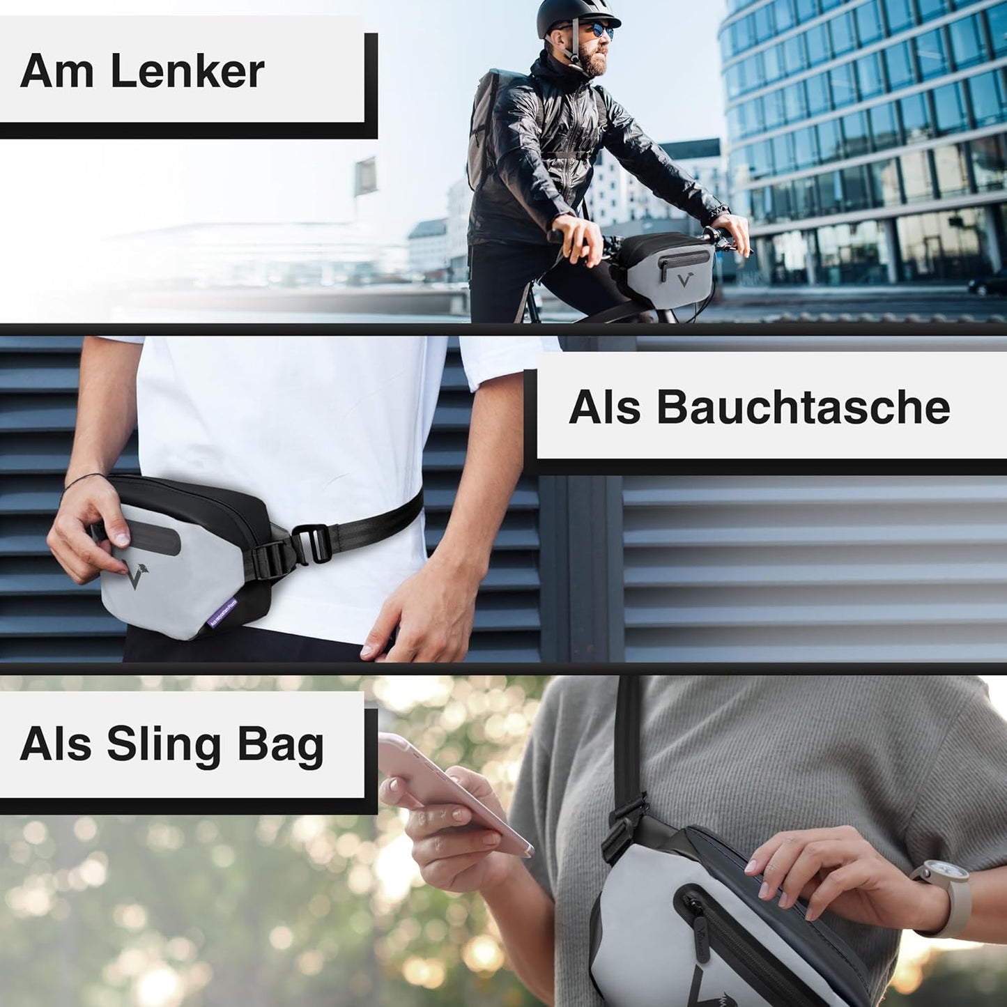 3in1 Lenkertasche, Schwarzreflective Standard Einzeln