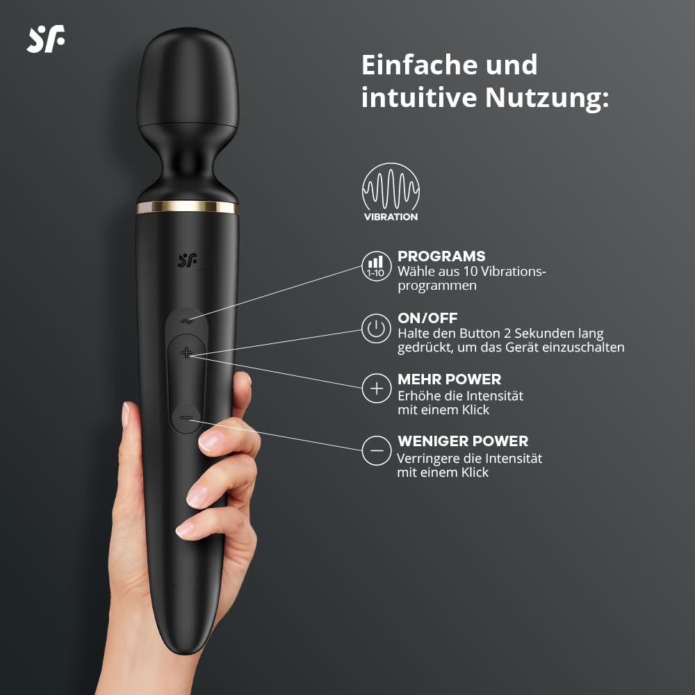 Wand-er Woman Massagestab mit 50 Vibrationsmodi, Schwarz 1 Stück (1er Pack)