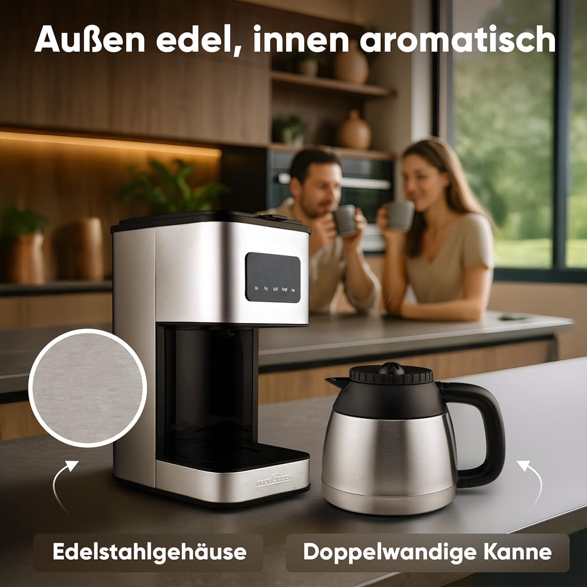 Kaffeemaschine PC KA 1300 mit Thermoskanne und Aromawahl, Edelstahl