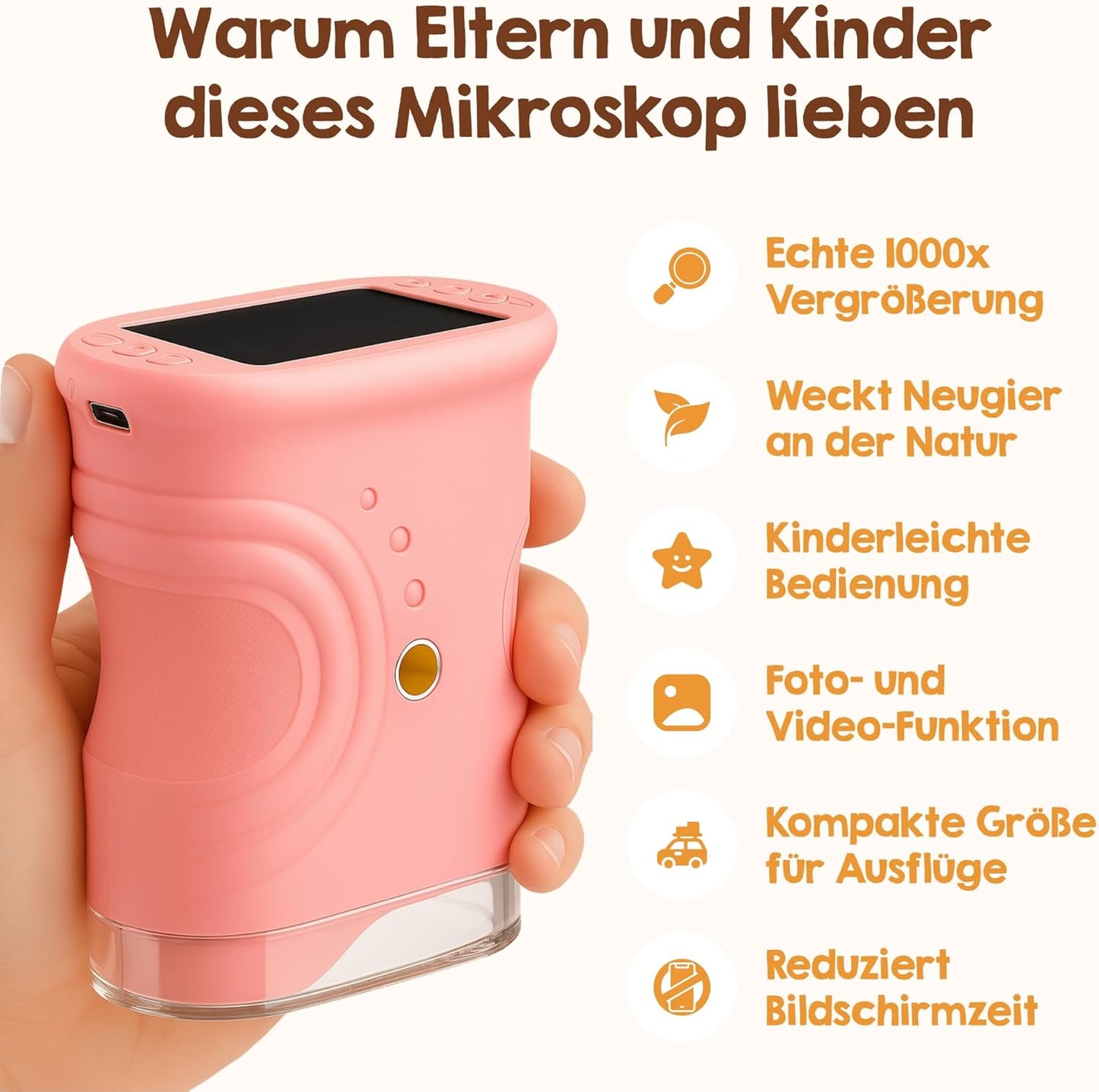 Digitales Kindermikroskop mit Fotofunktion, Pink