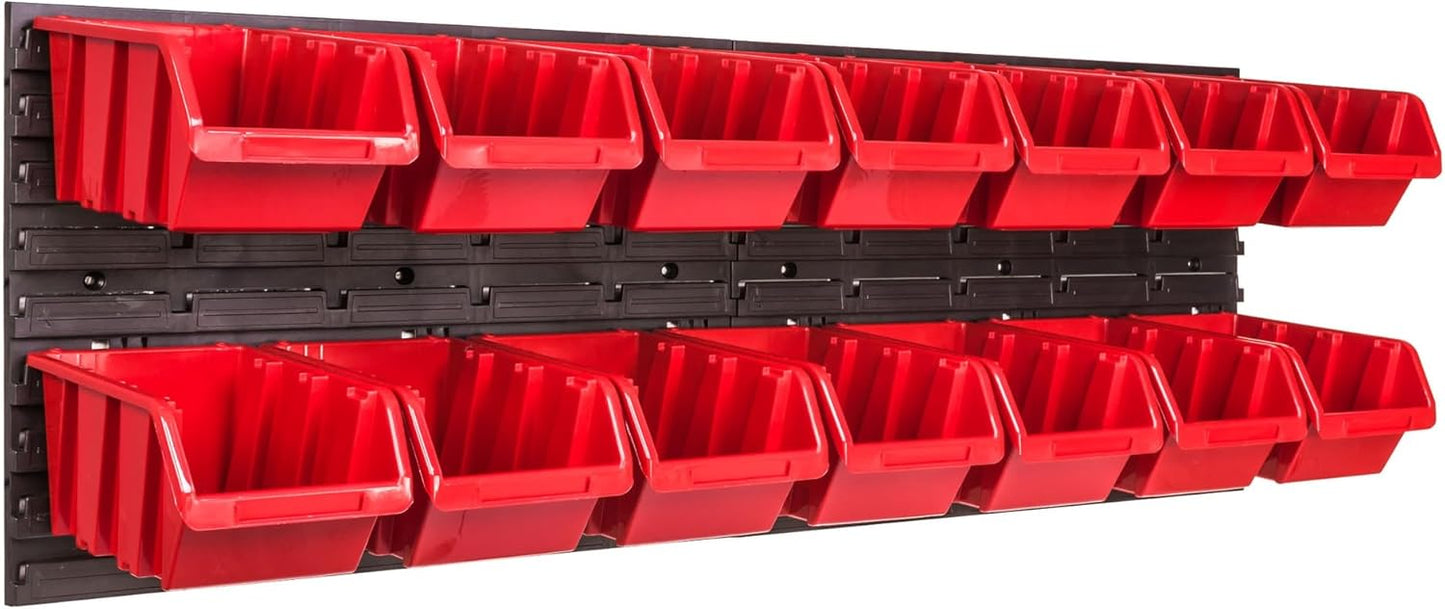 Werkstattwandregal mit 14 Boxen, Rot 16.0 x 23.0 x 12.0 cm