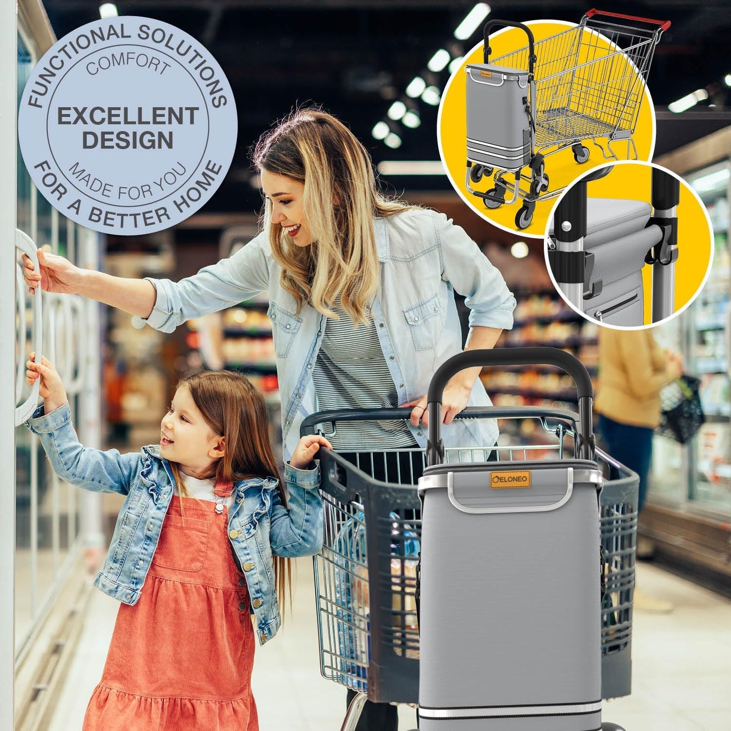 Einkaufstrolley mit Treppensteiger und Kühlfach, Treppensteiger-Trolley Grau