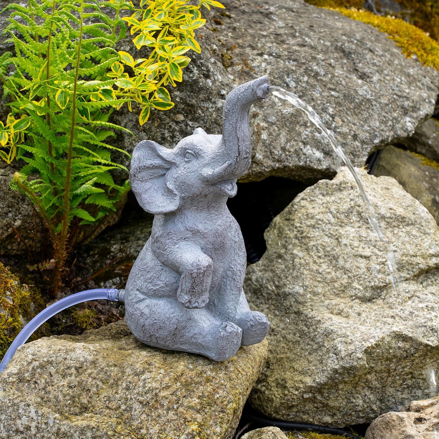 Solar Wasserspeier Set: Sitzender Elefant Lumi