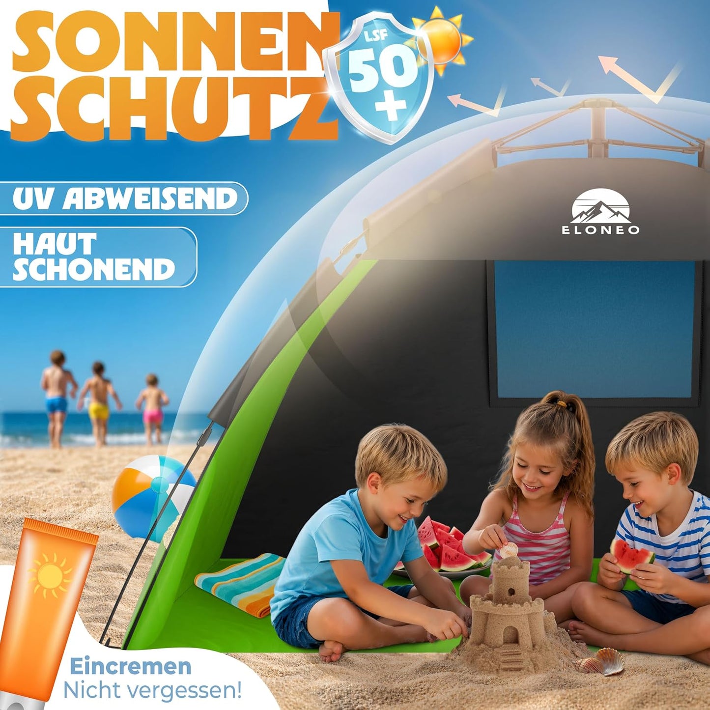 Pop Up Strandmuschel UV Schutz 50+, Grün 190 x 100 x 110 cm
