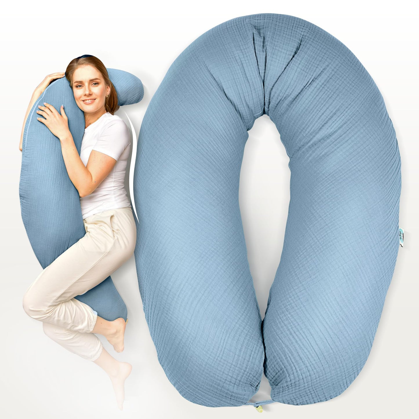 Stillkissen XXL mit Mikroperlenfüllung, XXL 190x30 Musselin Denim