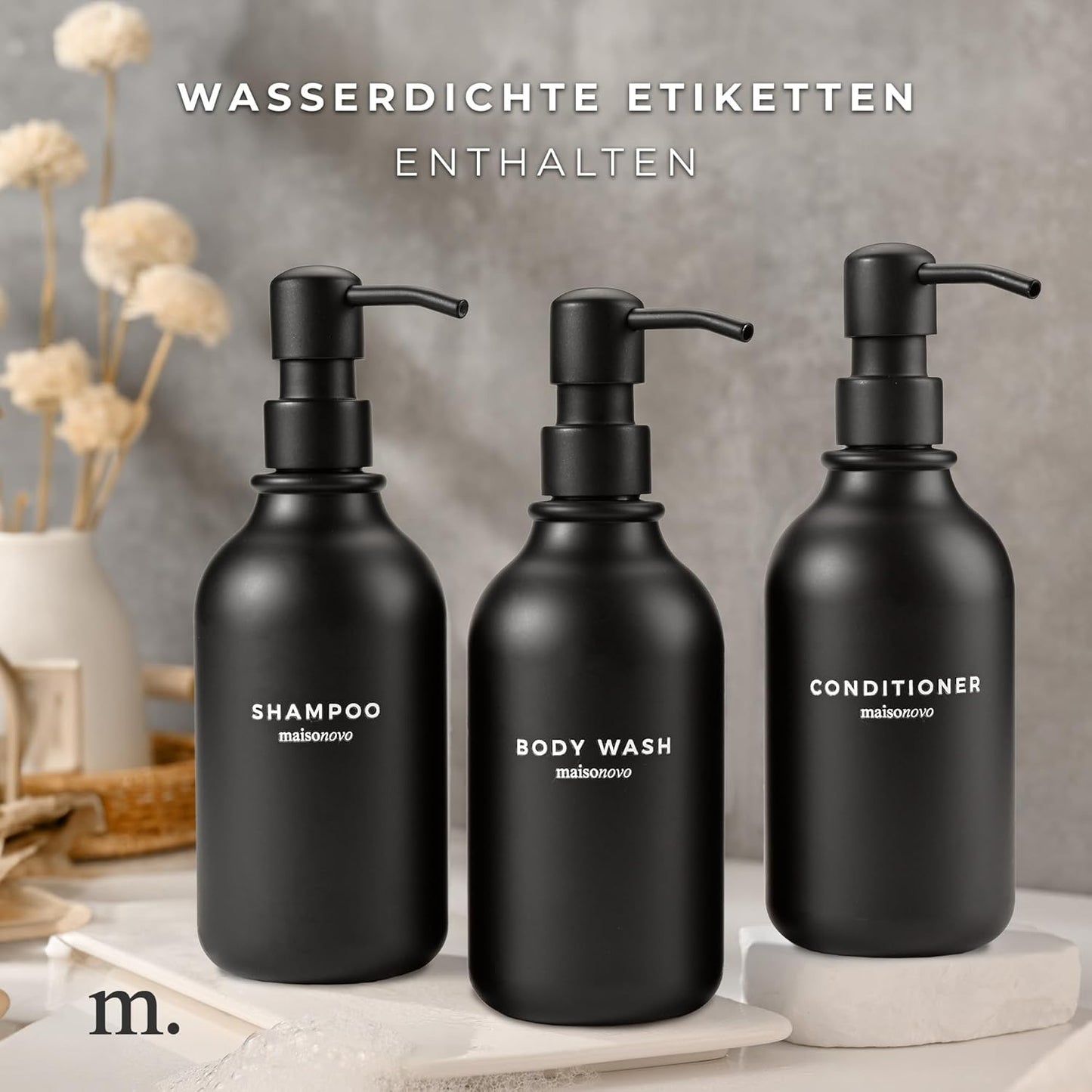 Nachfüllbare Shampoo- und Duschgelspender, 3er-Set, Schwarz X 3