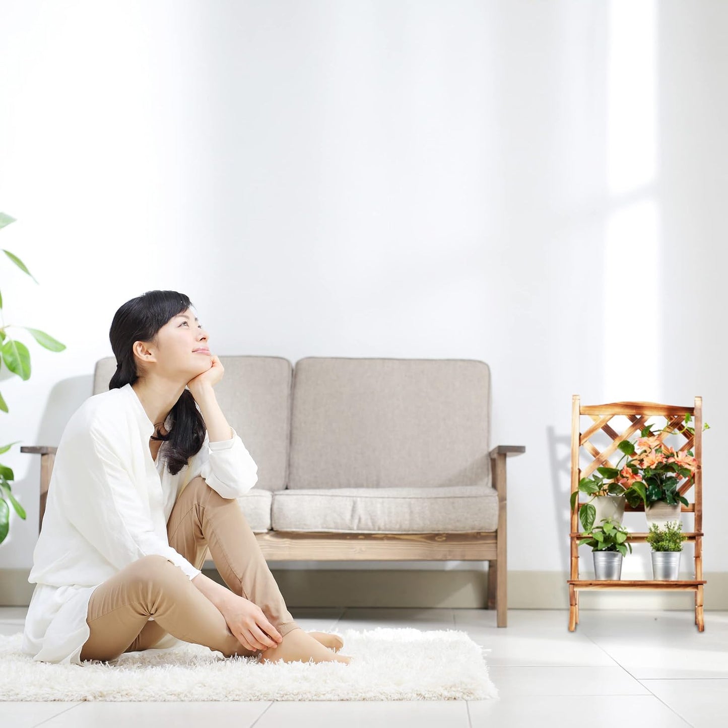 Pflanzentreppe mit Rankgitter, 109,00 x 61,00 x 40,00cm