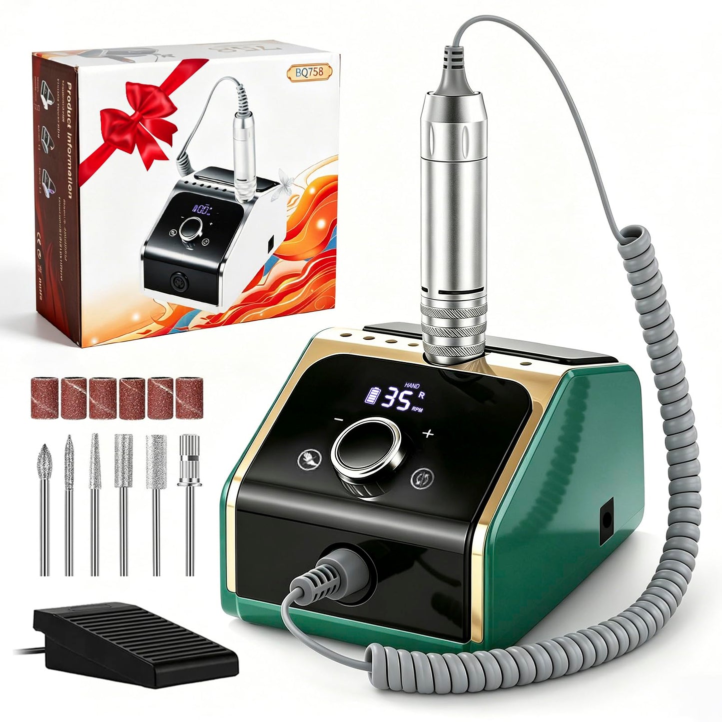 Elektrische Nagelfräsmaschine 35.000 U/min Set, Grün