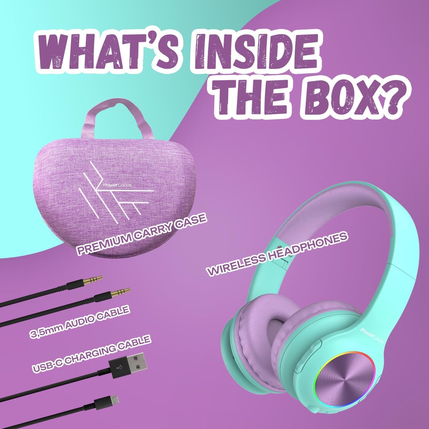 Bluetooth Kinderkopfhörer mit LED, Teal/Purple