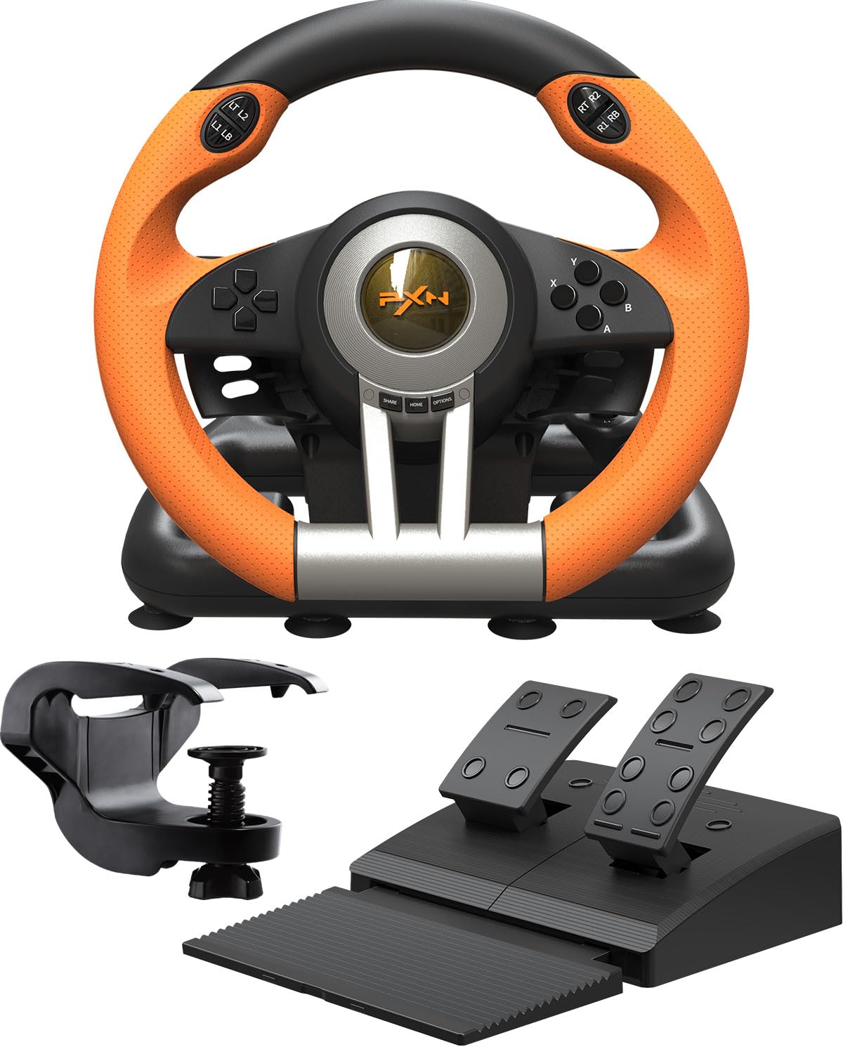 Gaming-Lenkrad mit Pedalen und Vibration, Orange