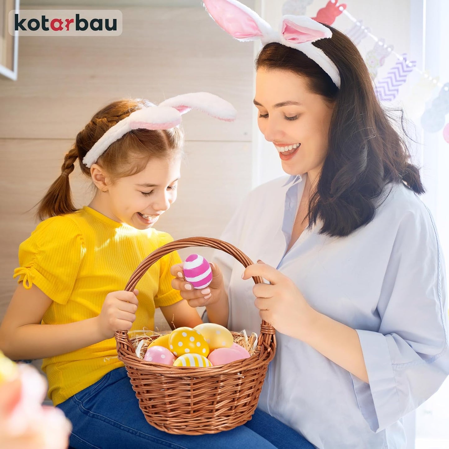 Weidenkorb mit Henkel für Ostern & Picknick, Rund - Natural Klein