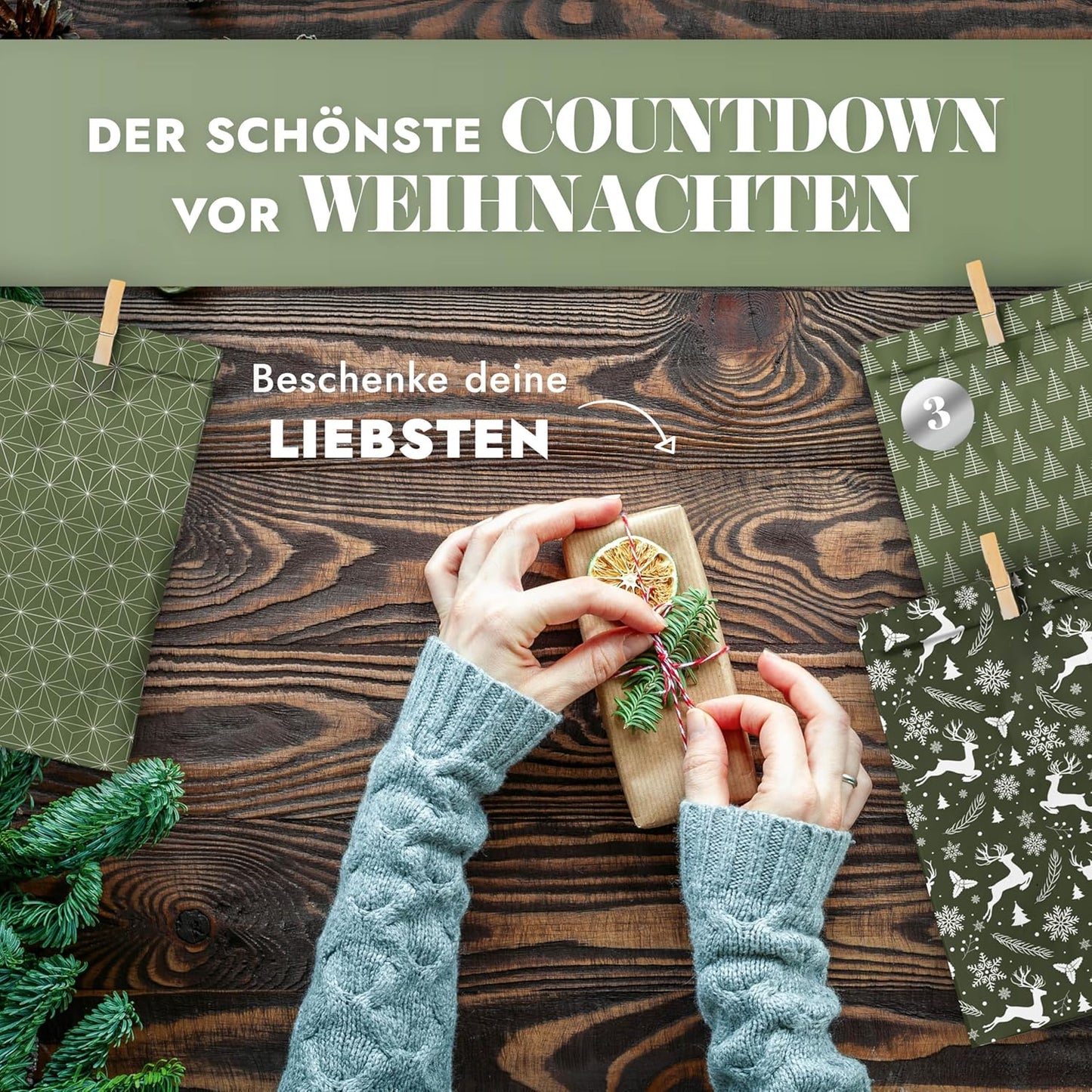 Adventskalender zum Befüllen - 24 Papiertüten-Set, Midnight Green