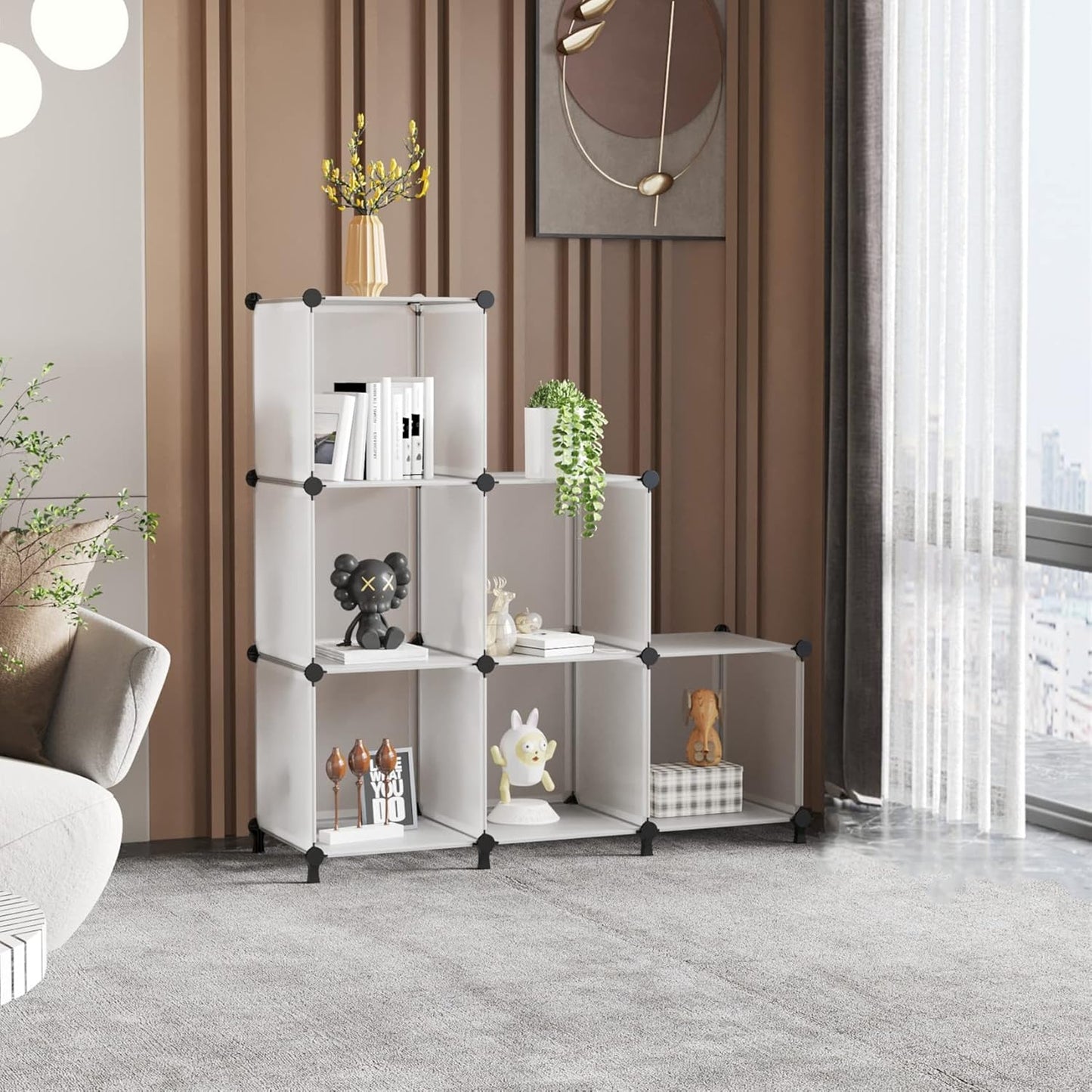 Modularer Cube Organizer mit 6 Fächer, Transparent Weiss
