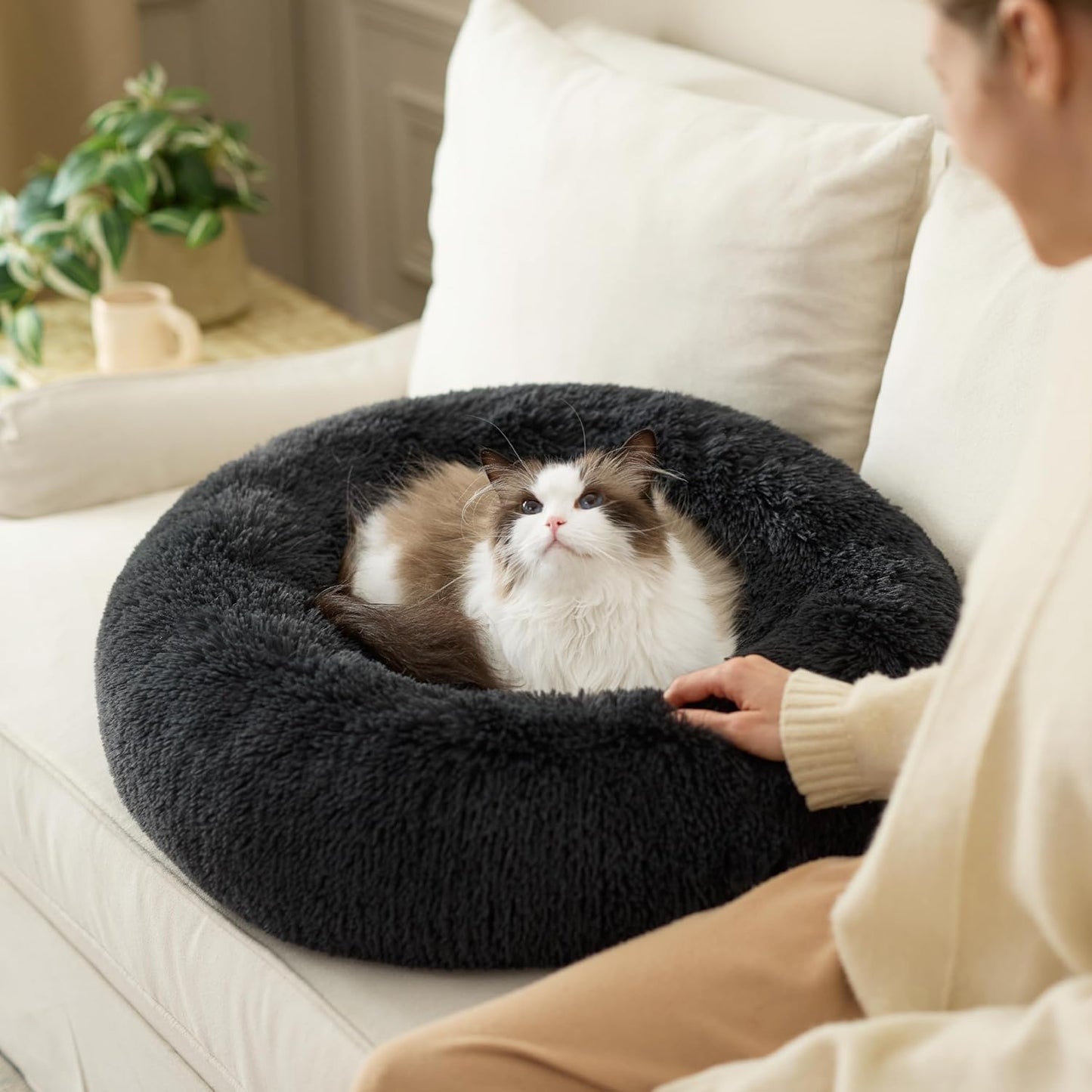 Kuschelbett für Katzen und Hunde, waschbar, Dunkelgrau L 70 x B 70 x H 15 cm