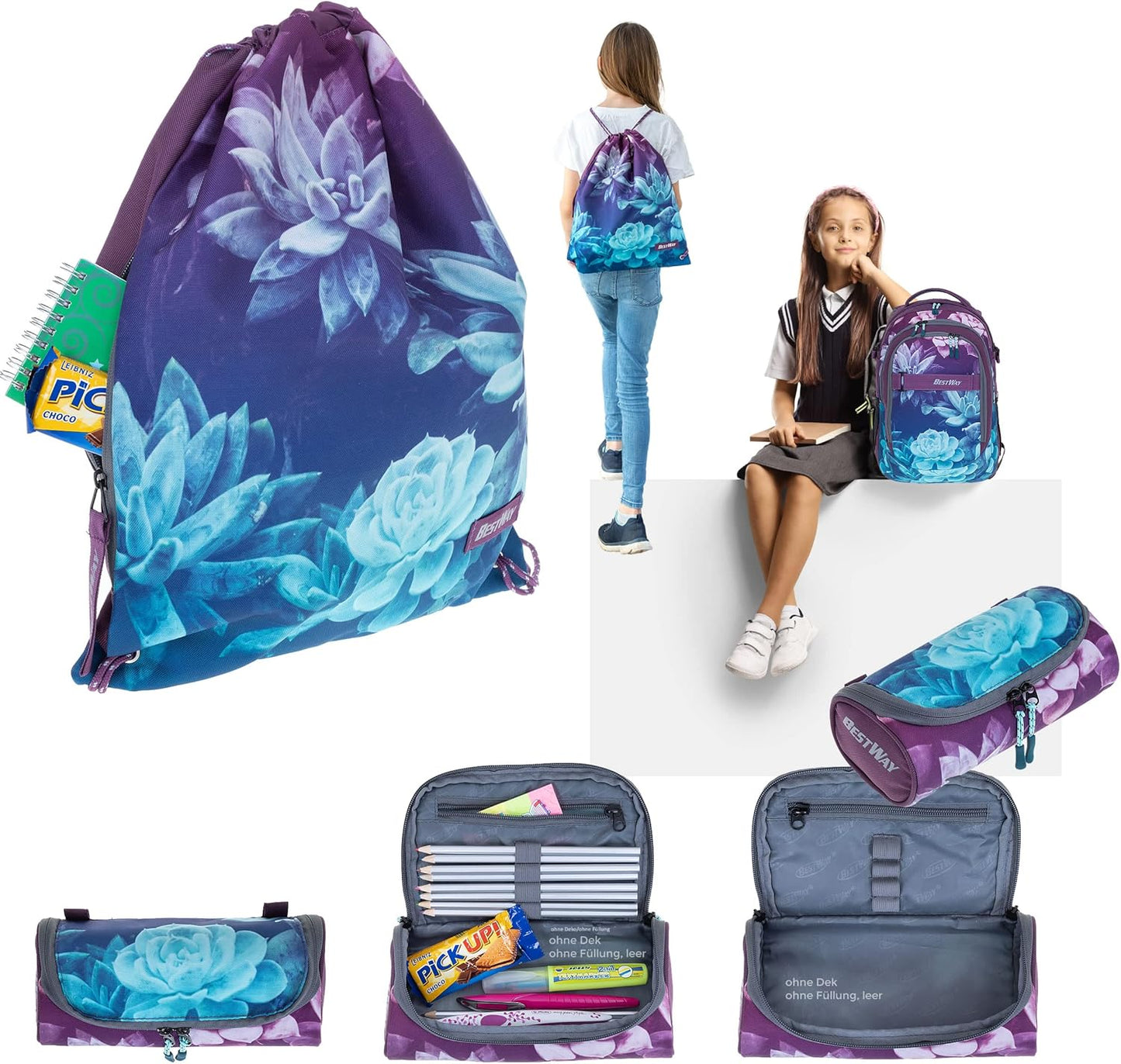 Schulrucksack-Set mit Laptopfach (4-teilig)