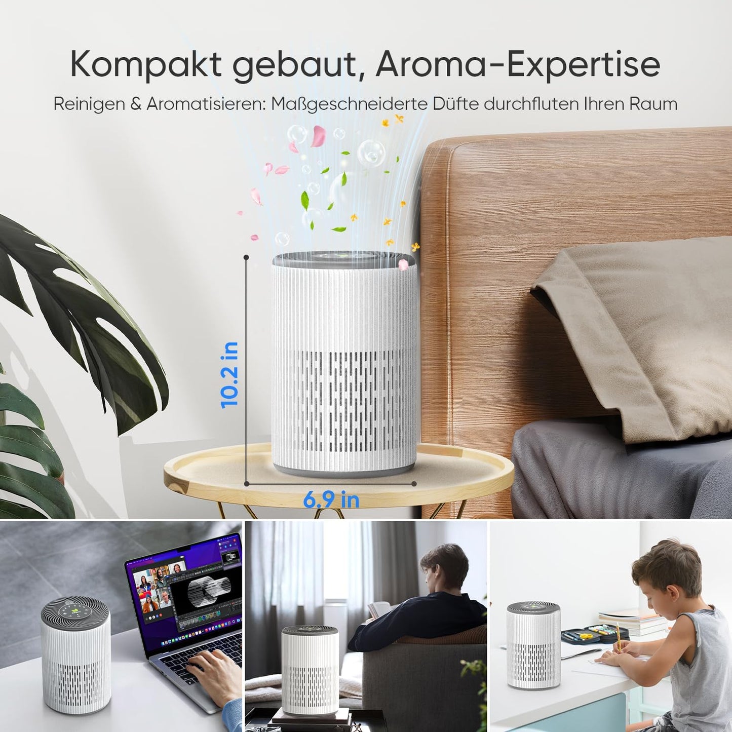 Tragbarer Luftreiniger mit Aroma & Nachtlicht, Lichter & Aroma