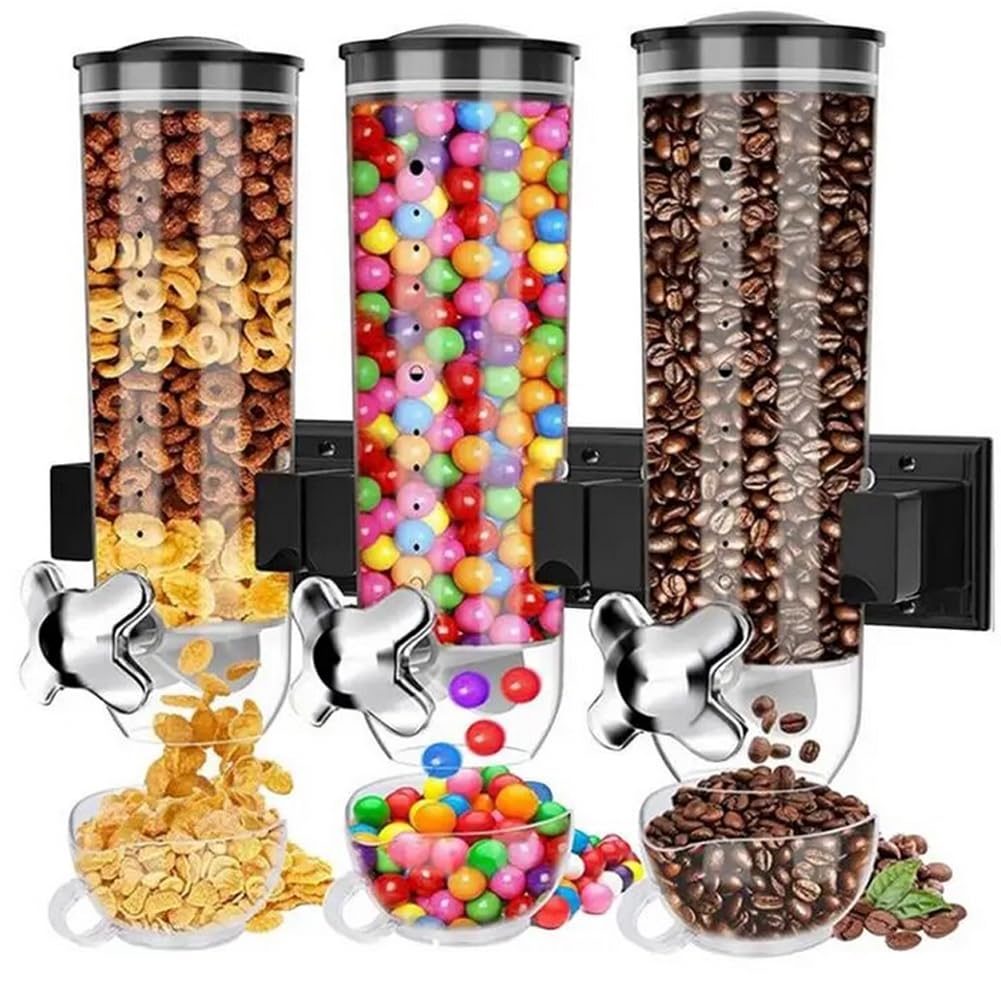 Dreifacher Müsli-Spender zur Wandmontage, Schwarz