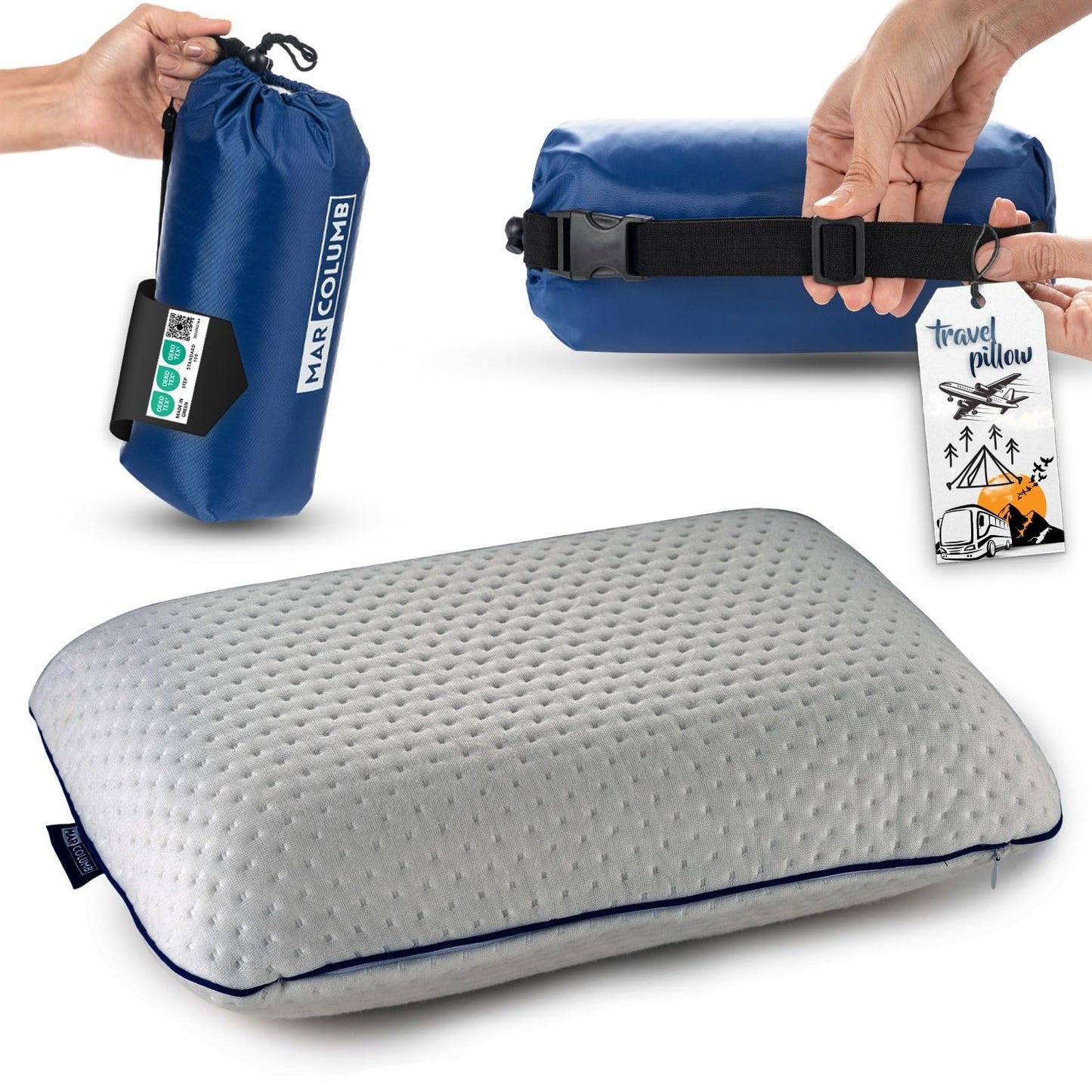 Ergonomisches Memory-Schaum-Reise- und Campingkissen, Weiss