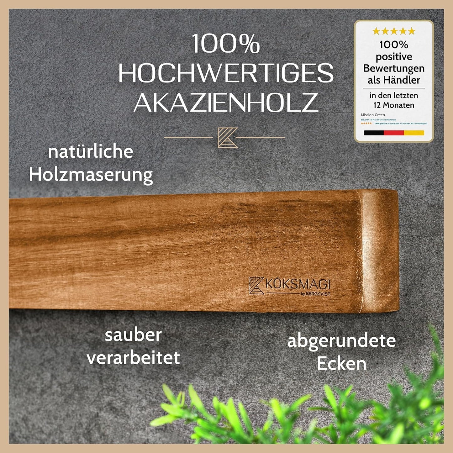 Magnetische Messerleiste Oskar, 50 cm / Akazienholz