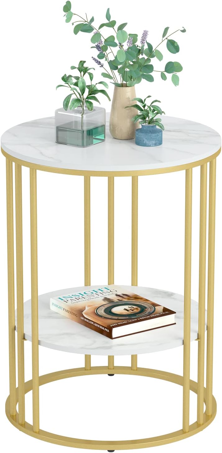 Couchtisch mit 2 Ablagen, rund 40×54cm, Gold