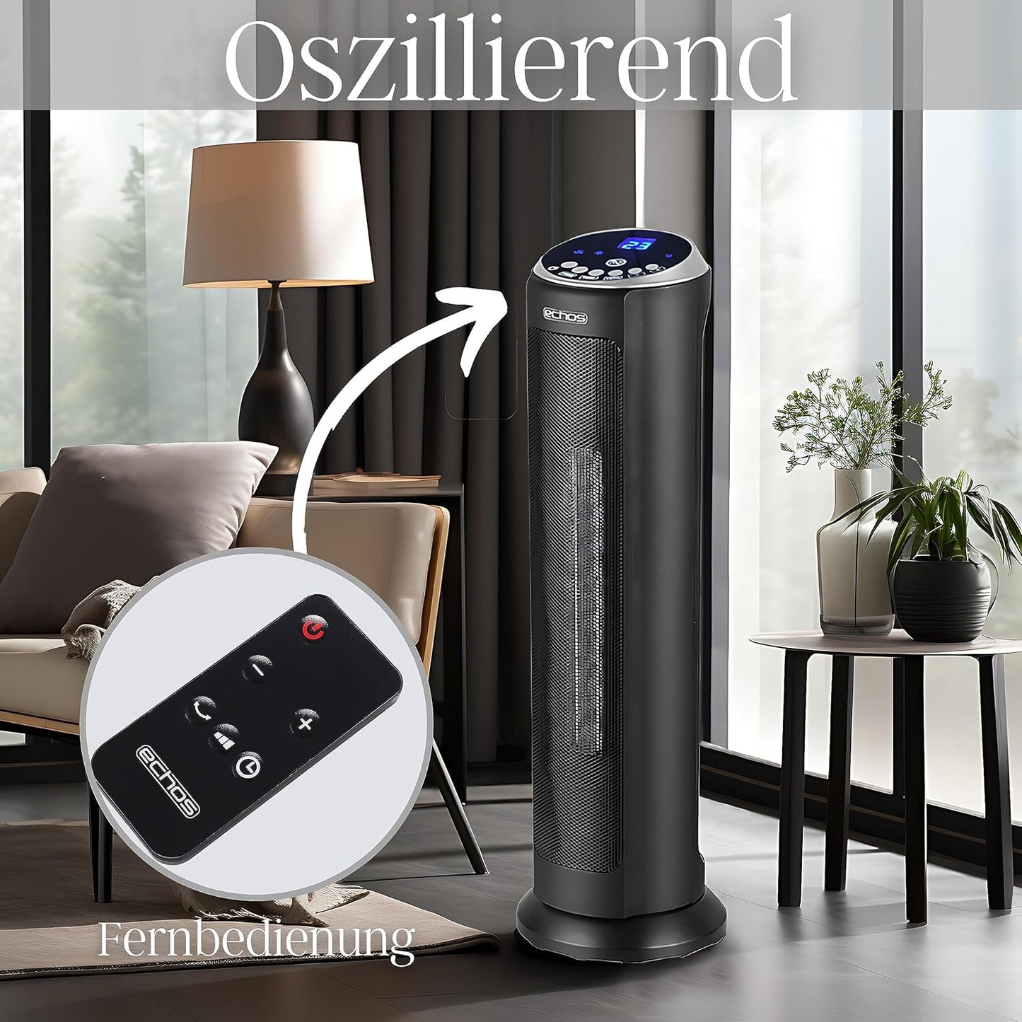 Turmheizlüfter mit Timer und Fernbedienung