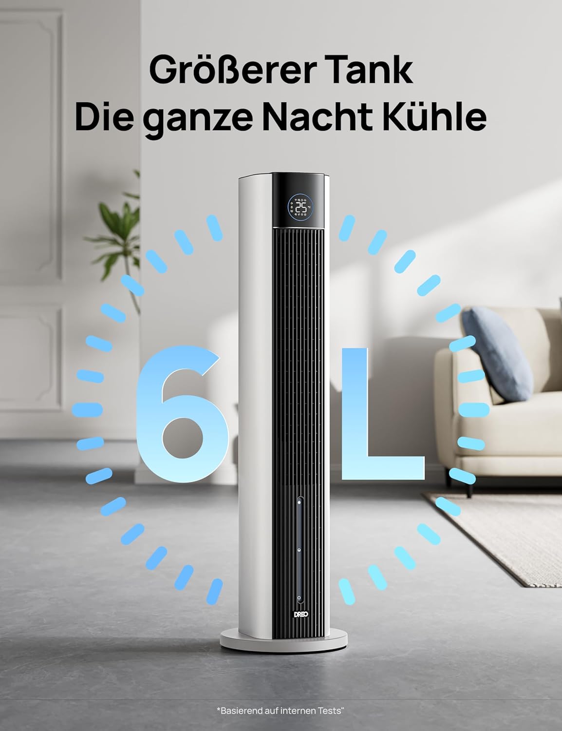 Turmventilator mit Wasserkühlung, App-Steuerung, Weiss