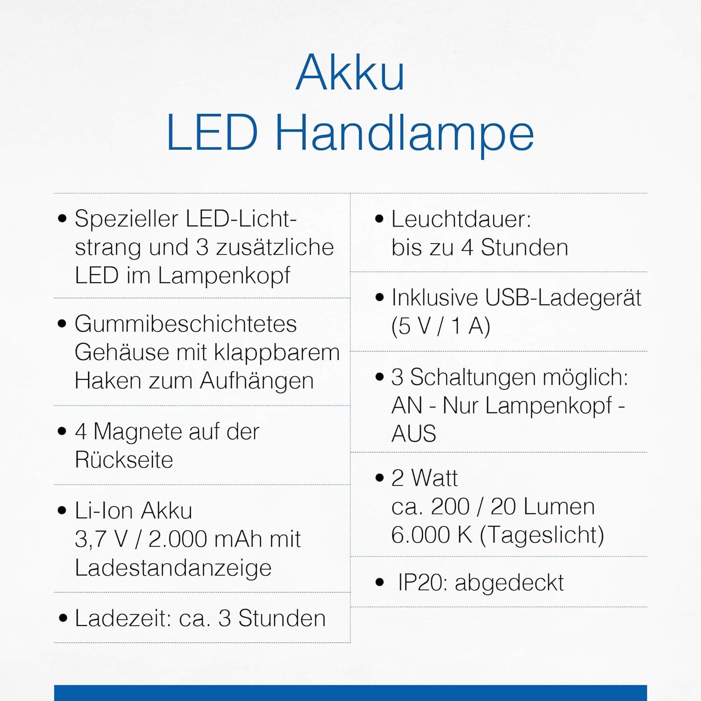 Akku-LED-Inspektionslampe mit Magnet und Haken