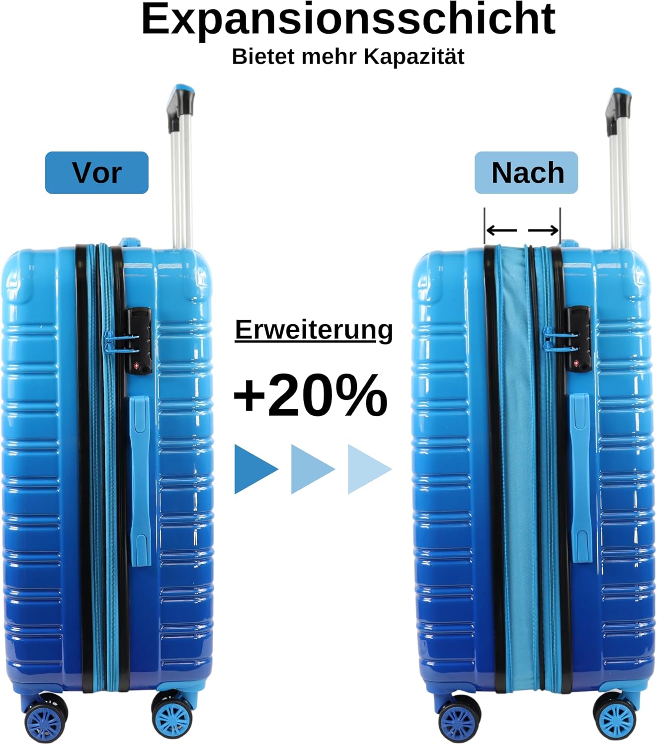 Erweiterbarer Hartschalenkoffer mit TSA Schloss, L Blau