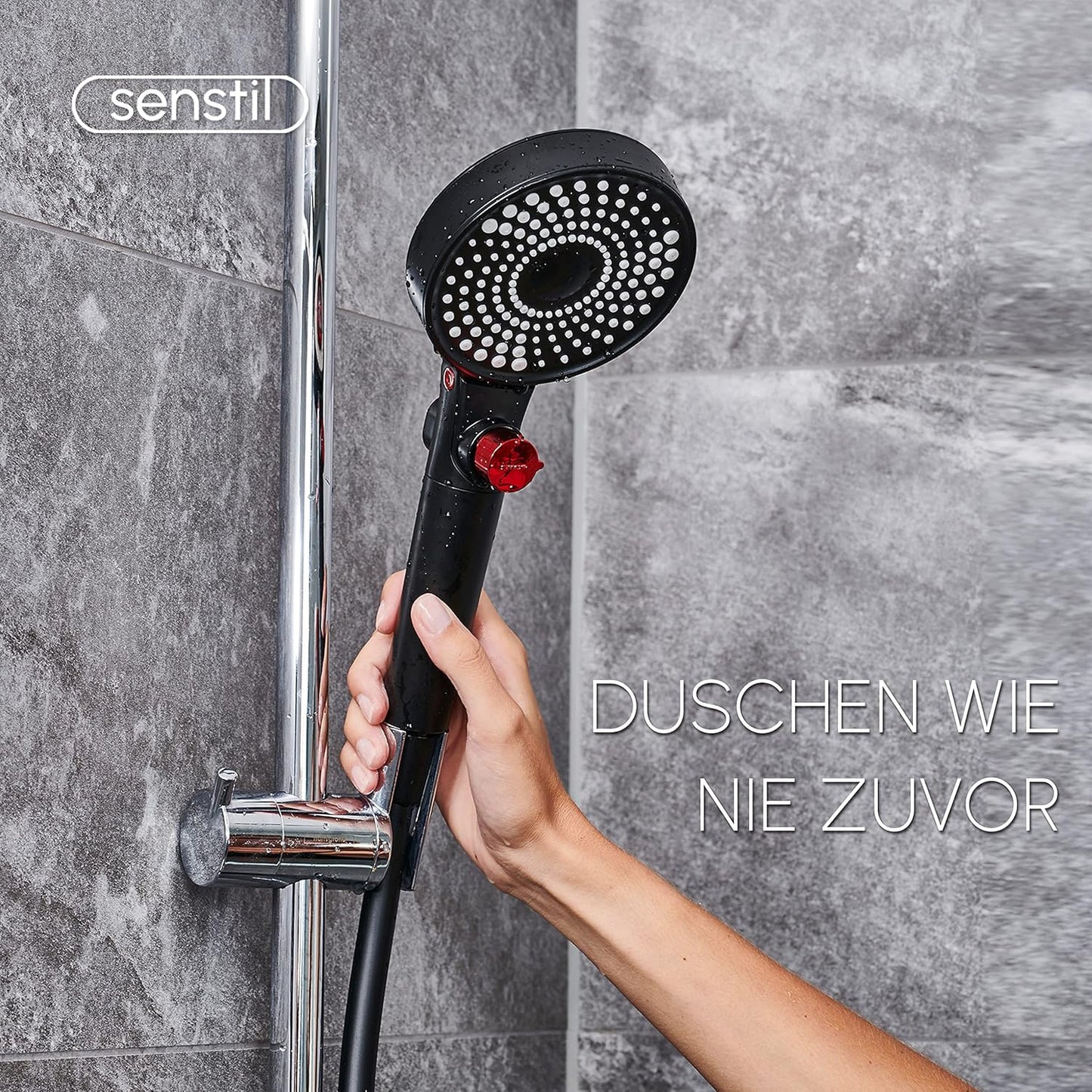 Double-Face Max Duschkopf mit Wassersparfunktion, Mit Schlauch Schwarz Max