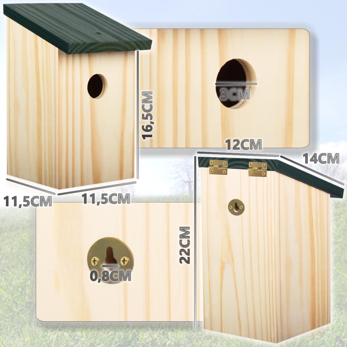 4er-Set Nistkasten aus Massivholz für kleine Vögel