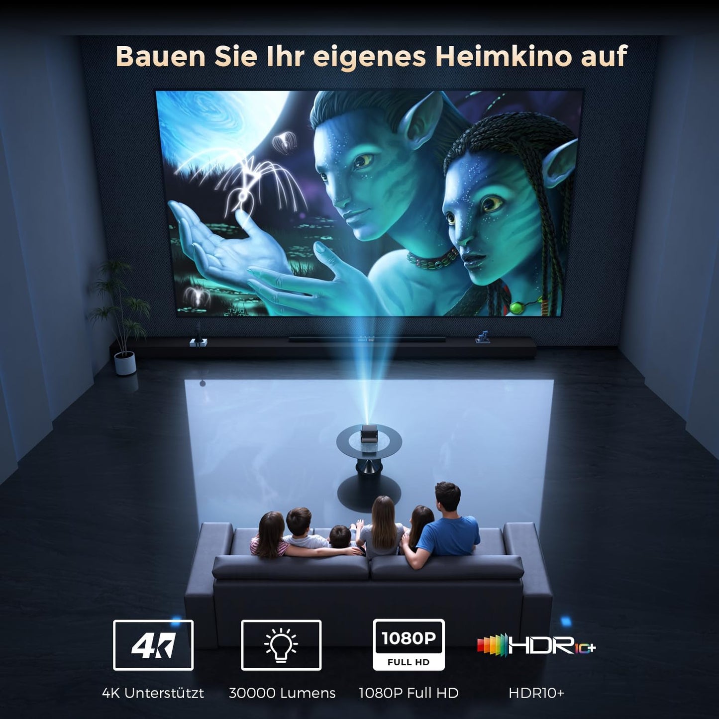 Beamer 30000 Lumen mit WiFi/Bluetooth, 1080P