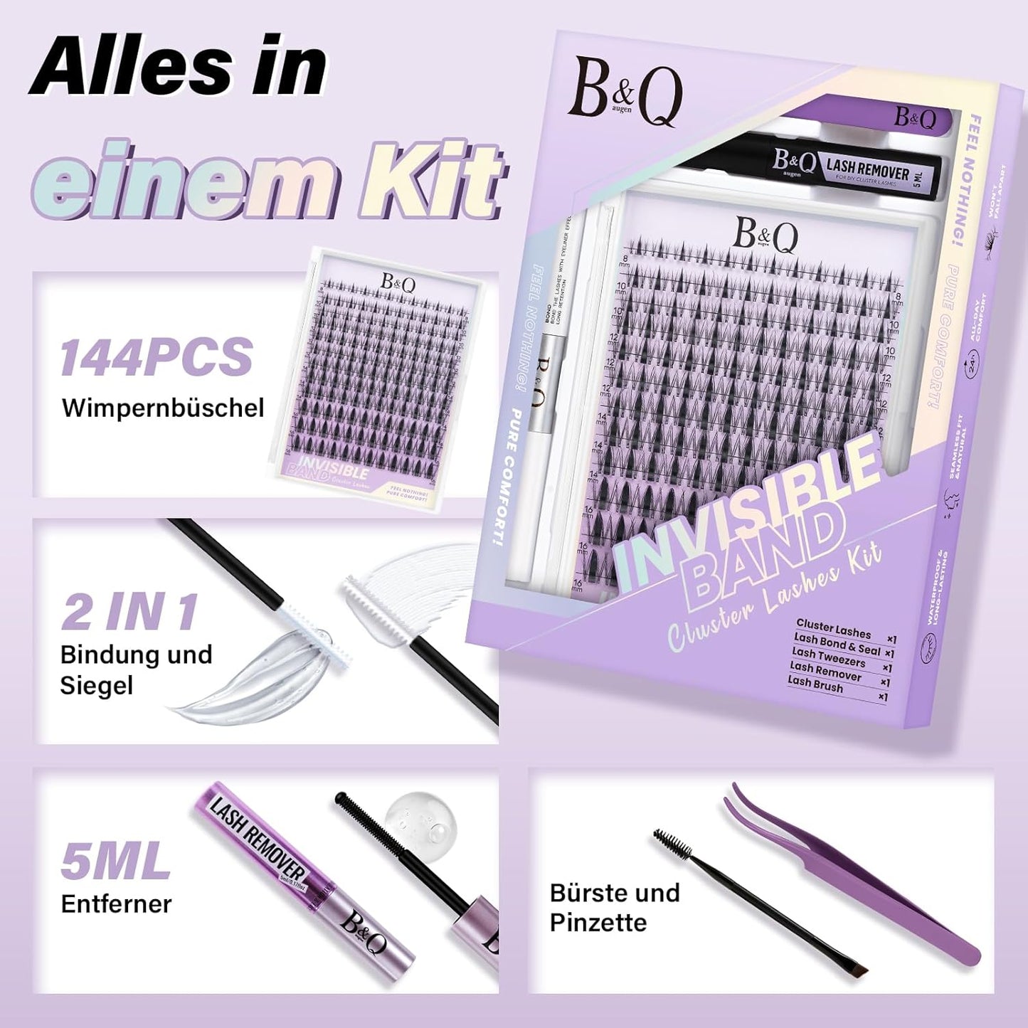 Lash Extension Set mit unsichtbarem Band (144 Stück)