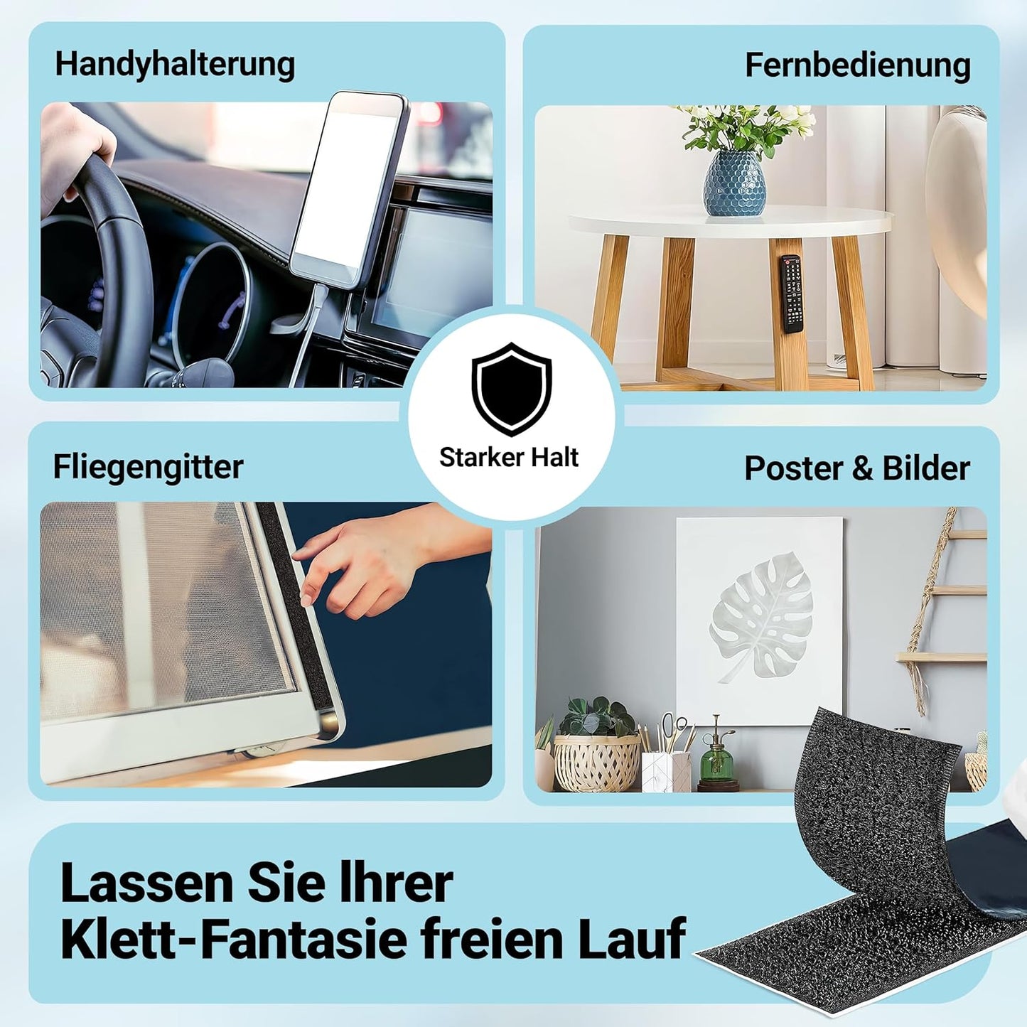 Selbstklebendes Klettband, Schwarz / 5m x 50mm