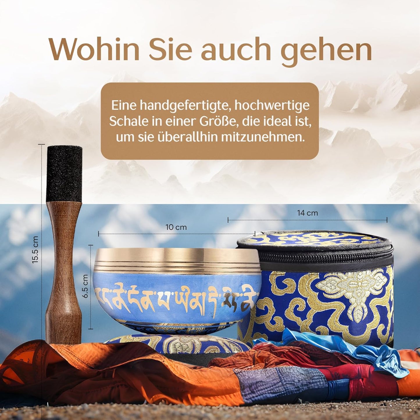 Tibetisches Klangschalen-Set mit Tasche, Blaue Mit Tasche