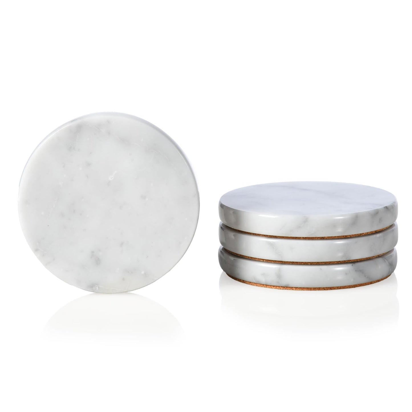 4er-Set Untersetzer für Getränke, 10 cm - Rund Carrara-weiss