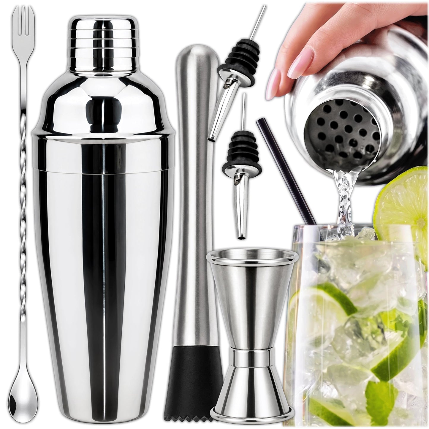 6-teiliges Cocktail Shaker Set mit Messbecher