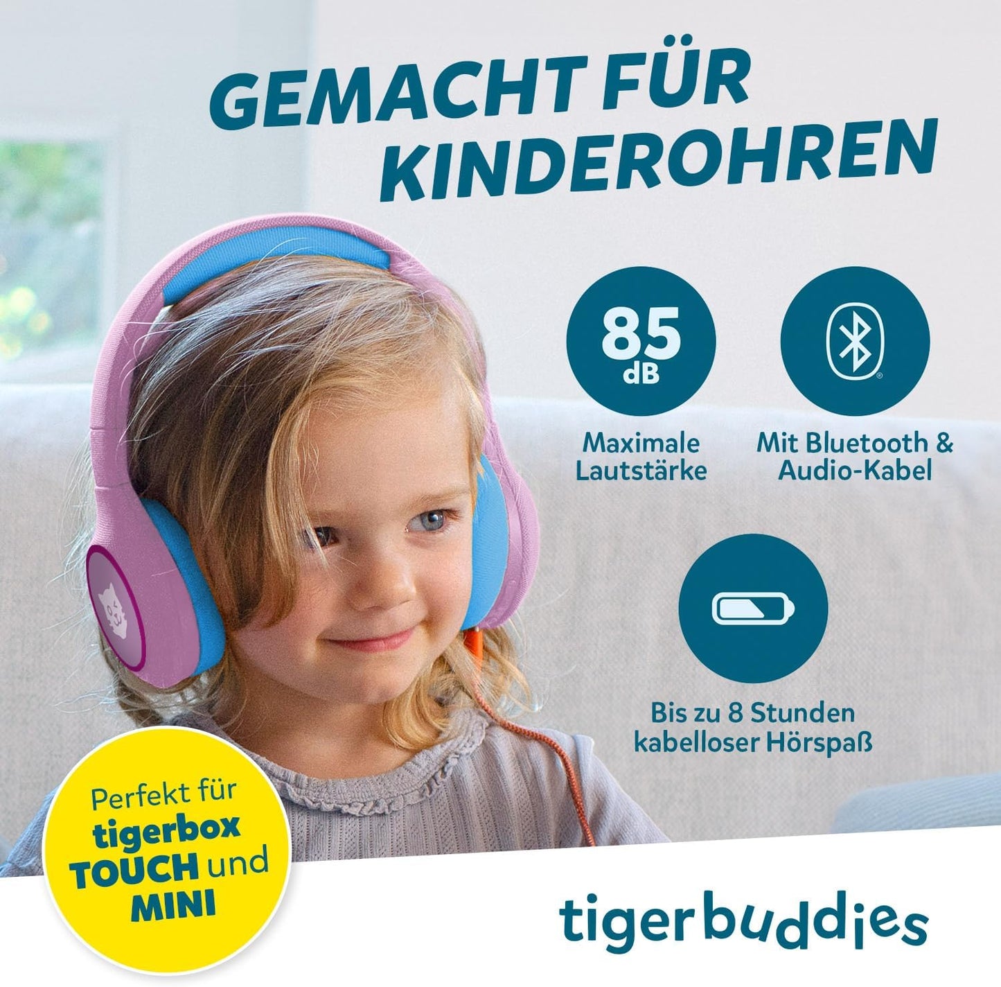 Bluetooth-Kinderkopfhörer mit Lautstärkebegrenzung, rosa/blau