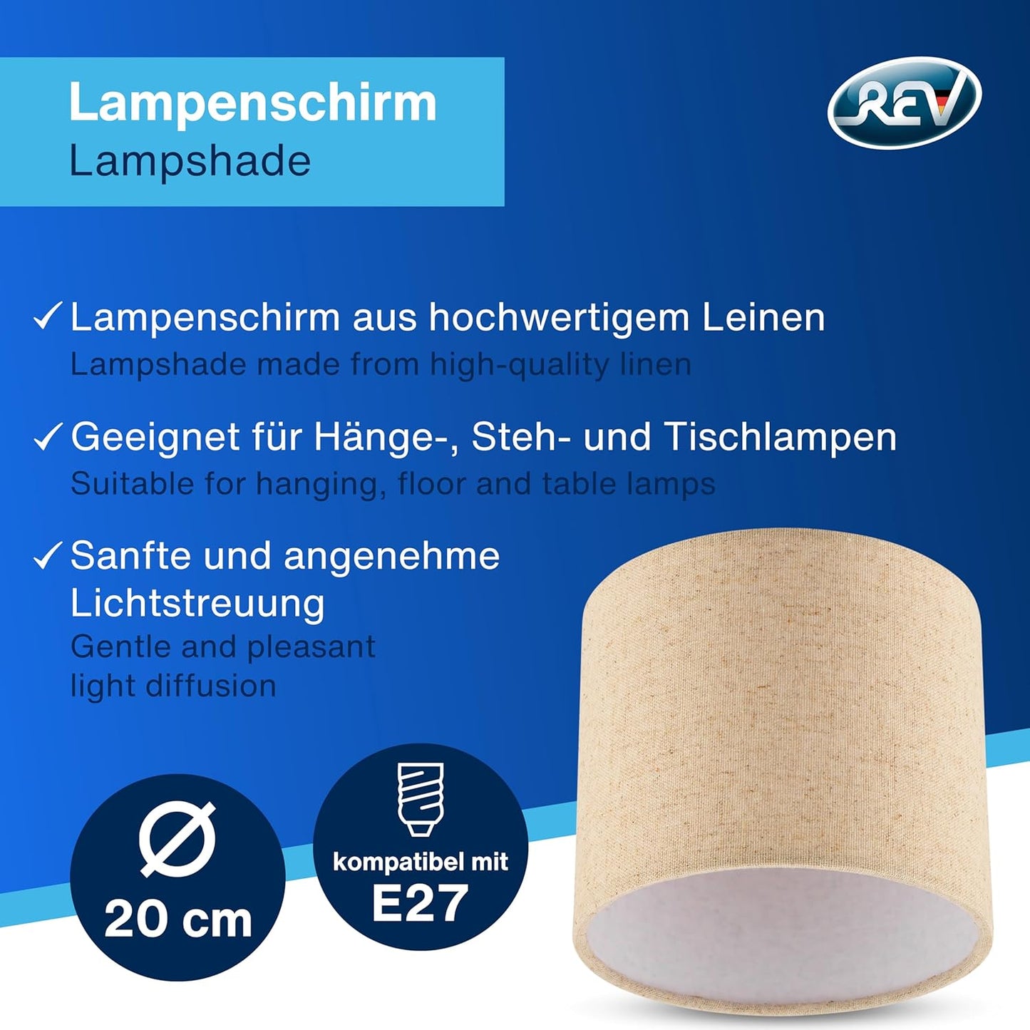 Lampenschirm aus Leinen für E27 Fassung, Ø 20cm Taupe-1