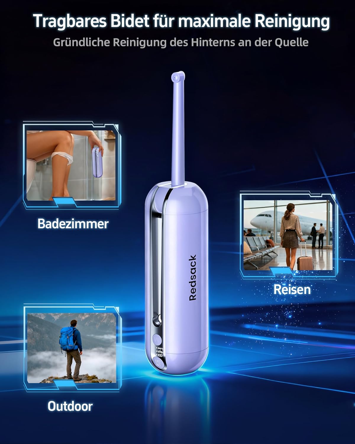 Wiederaufladbares Reisebidet mit Wasserspeicher, Lila