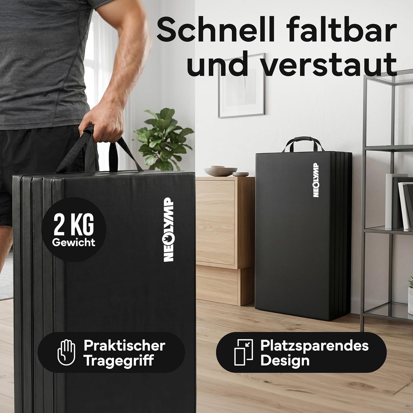 Faltbare Turnmatte, 190 x 80 x 5 cm, Schwarz 190 x 80 x 5 cm