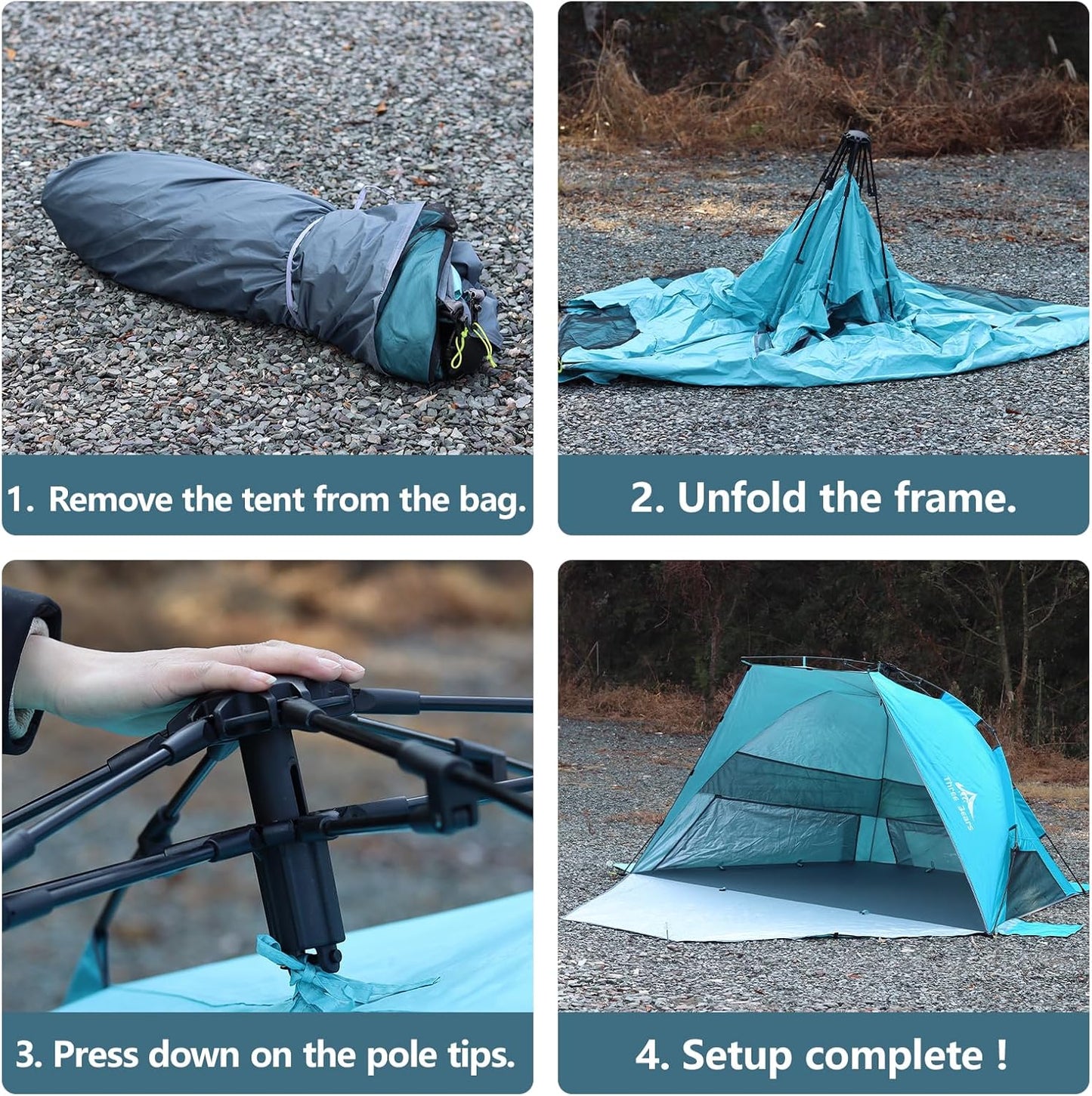 Pop-Up-Strandzelt UV-Schutz LSF 50+ für 3-4 Personen, Blau
